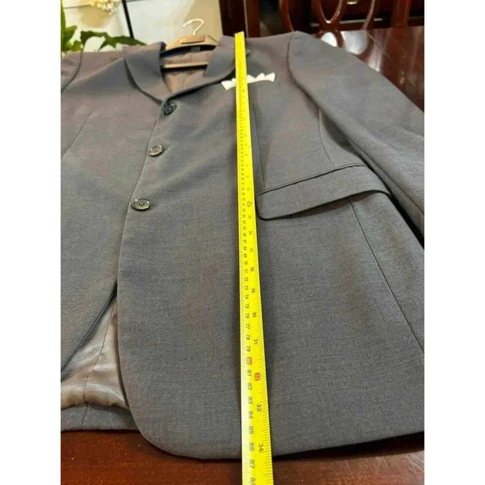 Mossanni Collezioni Gray Solid Suit Jacket 42L 3-Button Notch Lapel Double Vent
